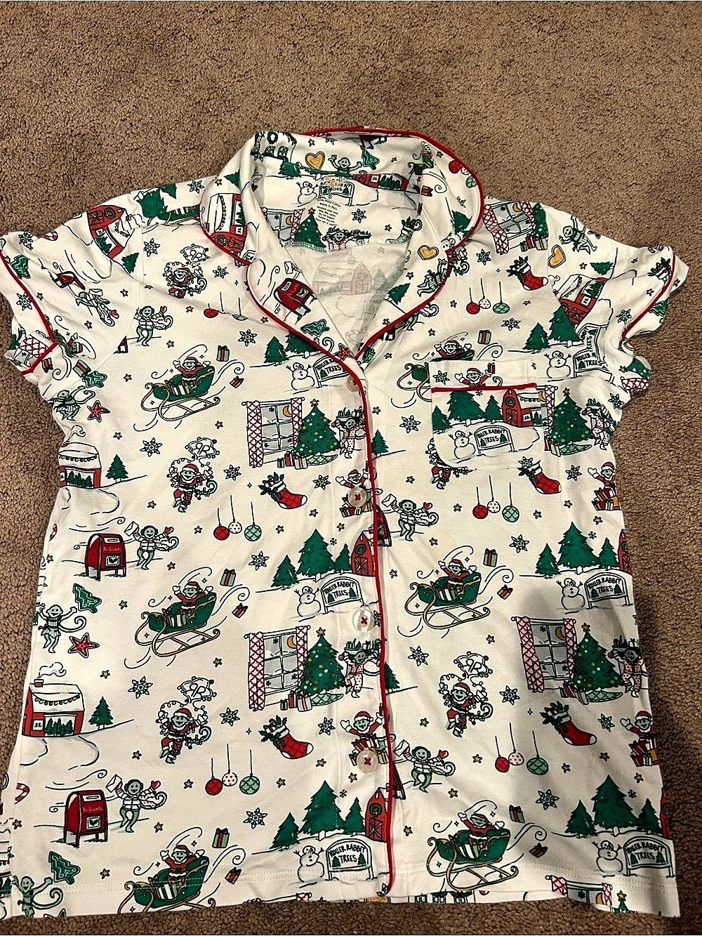 Roller Rabbit Monkey Mas Polo Pajamas Holiday Print Cream & Green Small
